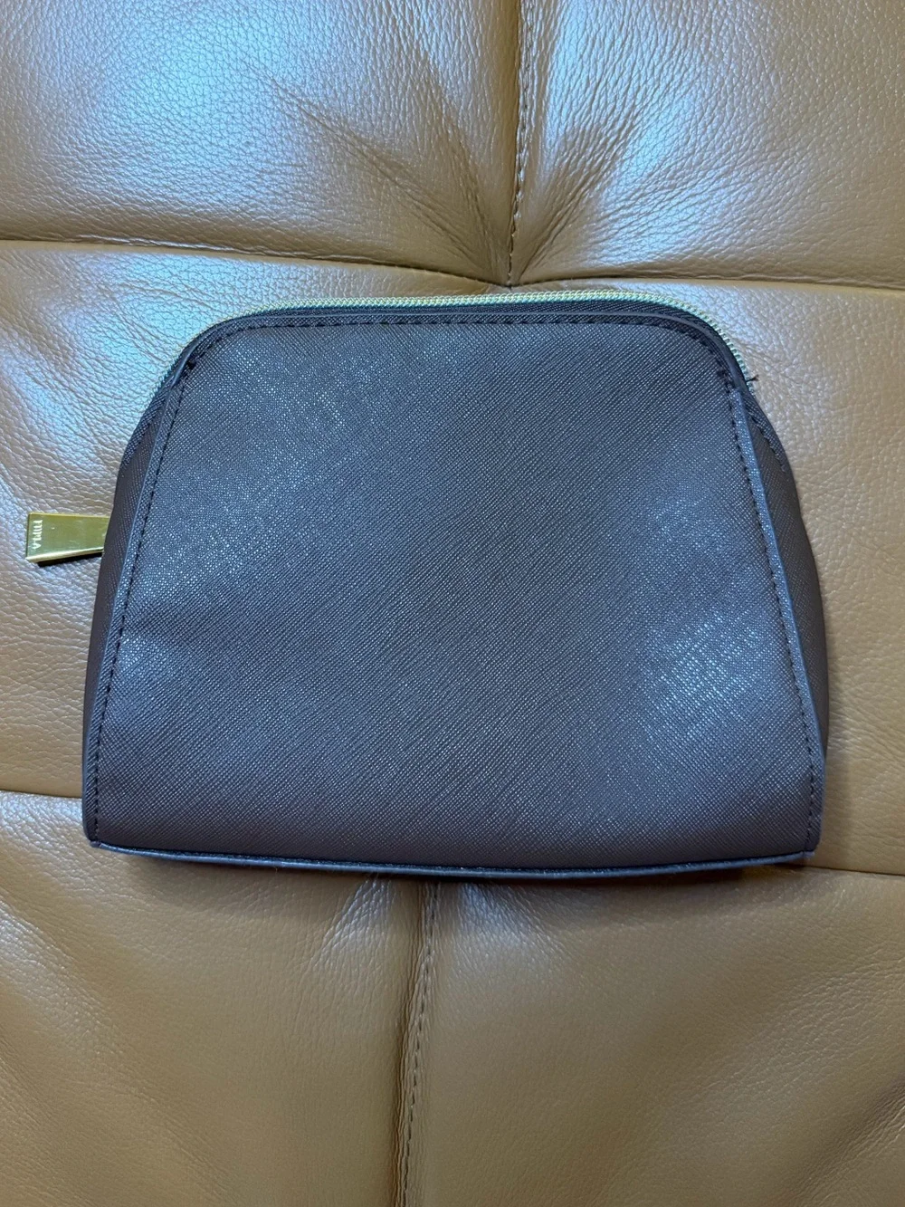 ✈️FURLA for Saudia Airlines Brown  Saffiano Leather Pouch w/ Gold Accents